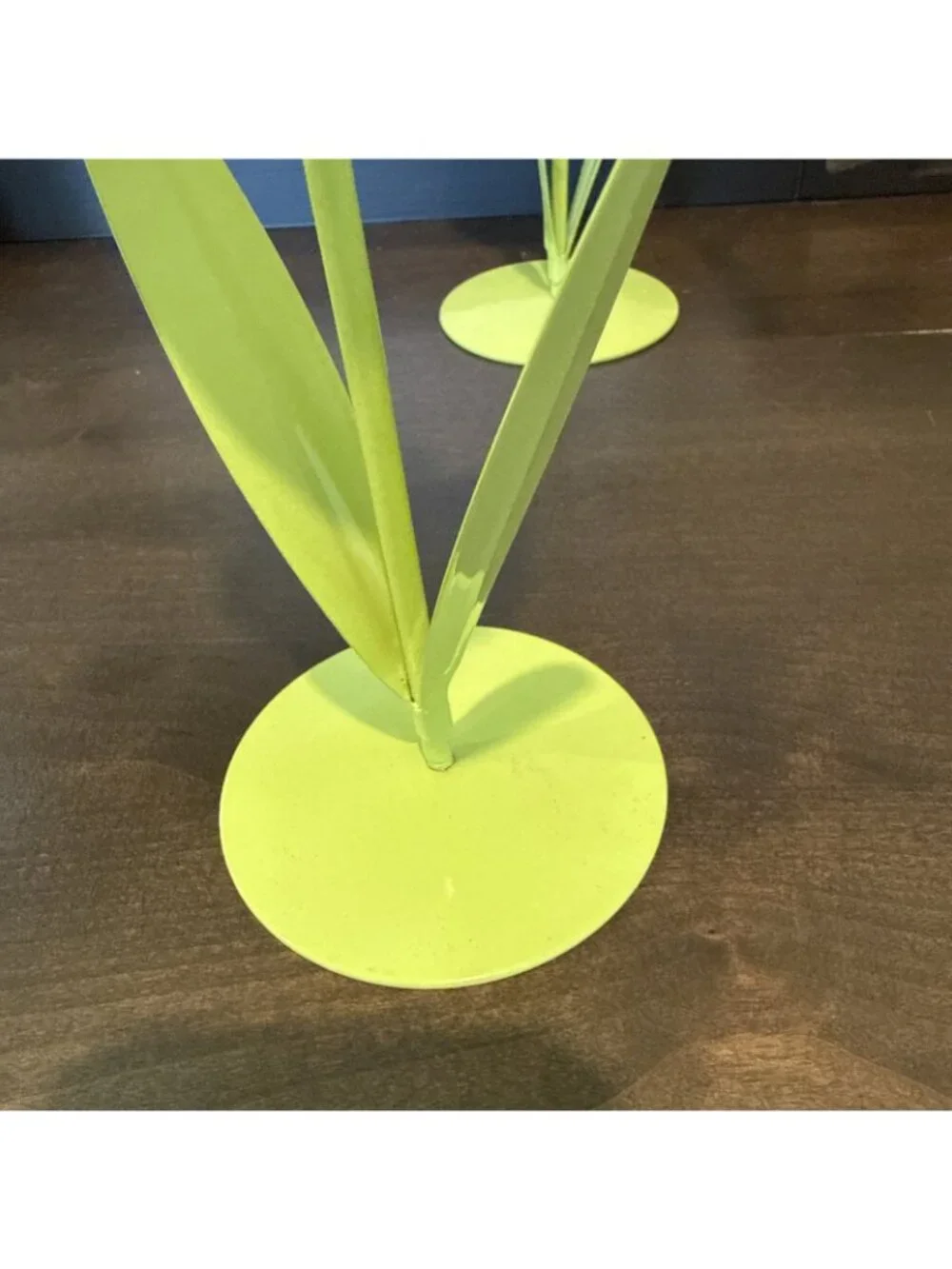 Vtg Lime - Yellow Frosted Tulip Flower Votive Tea Light Candle Holders Glass Mtl